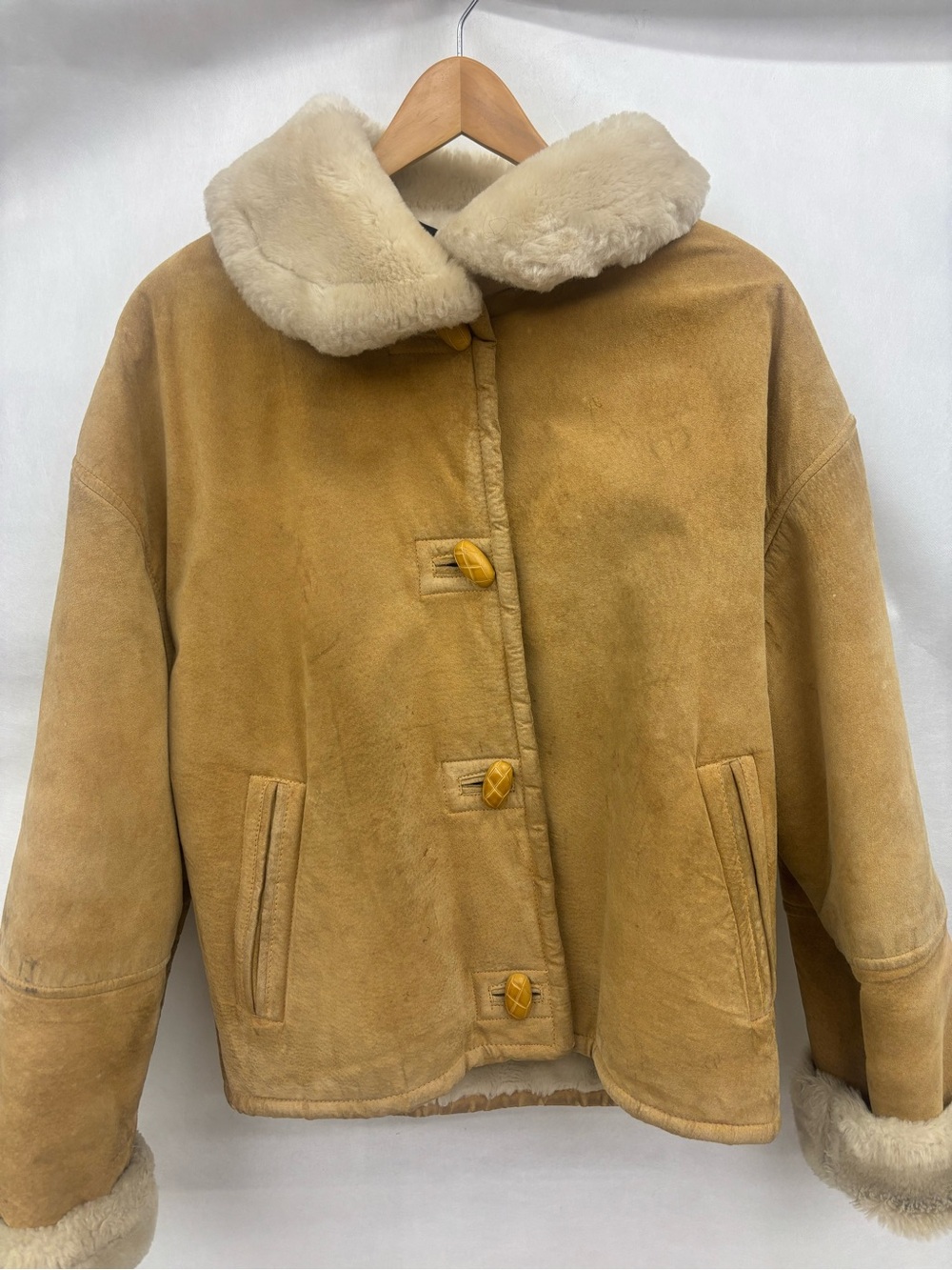 Marvin Richards Wheat Suede Shearling-Trim Jacket